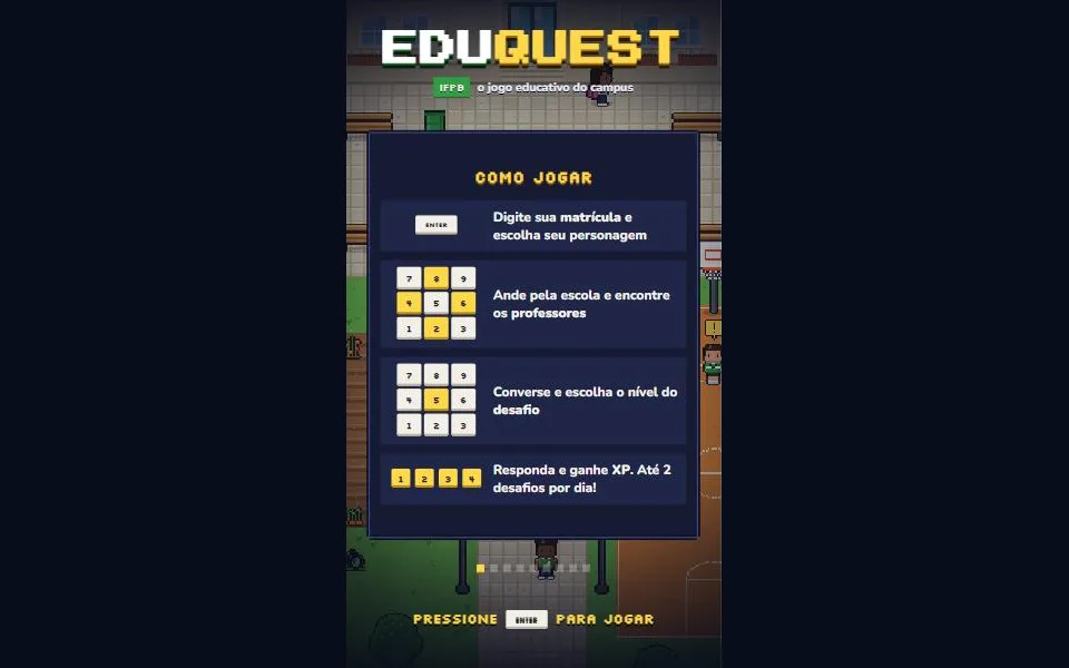 Tela de instruções do jogo EduQuest
